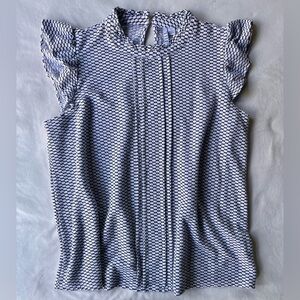 Elle Black & White Geometric Ruffle-Sleeve Top